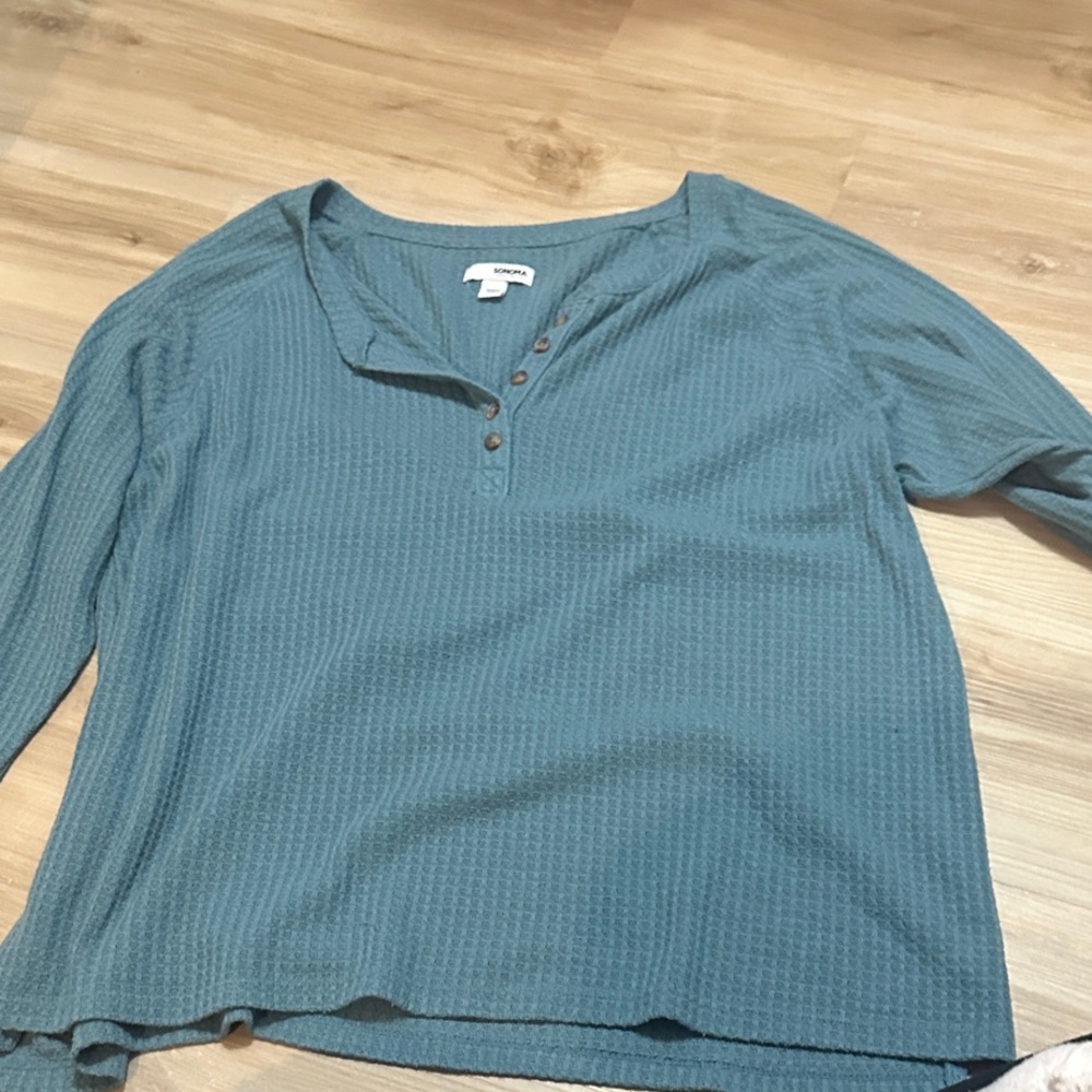 Sonoma Teal Long Sleeve Henley Top